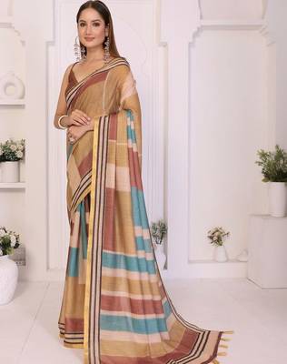 Multicolor linen printed saree with blouse 3