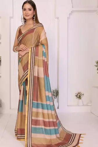 Multicolor linen printed saree with blouse