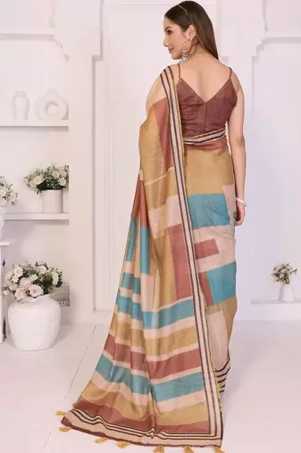 Multicolor linen printed saree with blouse