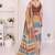 Multicolor linen printed saree with blouse