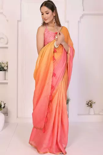 Multicolor linen striped saree with blouse
