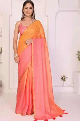 Multicolor linen striped saree with blouse