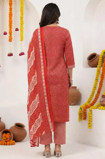 Women Ethnic Motifs Printed Regular Thread Work Pure Cotton Kurta with Trousers & With Dupatta