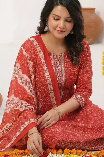 Women Ethnic Motifs Printed Regular Thread Work Pure Cotton Kurta with Trousers & With Dupatta