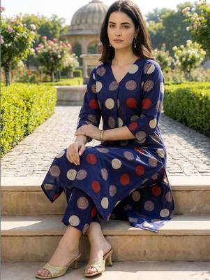Women Ethnic Motifs Printed Regular Pure Cotton Kurta with Trousers 5