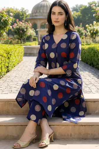 Women Ethnic Motifs Printed Regular Pure Cotton Kurta with Trousers