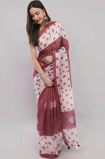 Multicolor linen printed saree with blouse