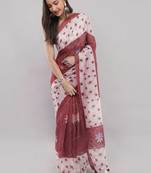 Multicolor linen printed saree with blouse