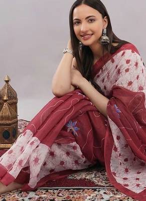 Multicolor linen printed saree with blouse 2