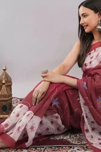 Multicolor linen printed saree with blouse