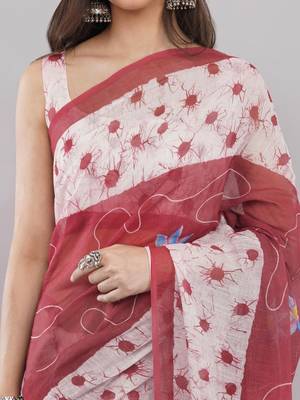Multicolor linen printed saree with blouse 4