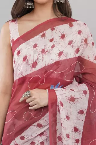 Multicolor linen printed saree with blouse