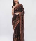Brown tissue embellished saree with blouse