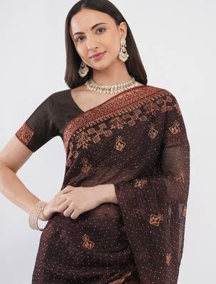 Brown tissue embellished saree with blouse 2