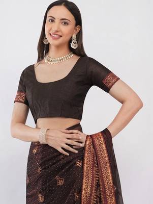 Brown tissue embellished saree with blouse 5