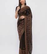 Brown tissue embroidered saree with blouse