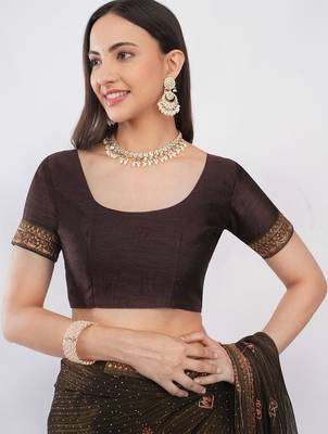 Brown tissue embroidered saree with blouse 5