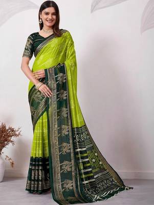 Lime pure georgette woven design saree with blouse 1