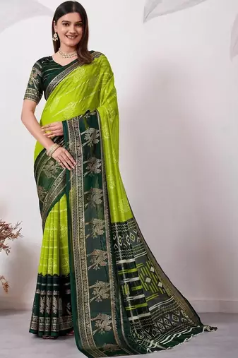 Lime pure georgette woven design saree with blouse