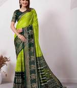 Lime pure georgette woven design saree with blouse