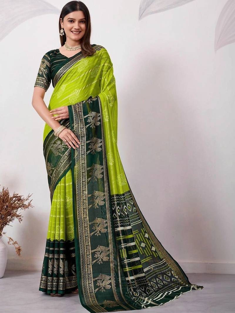 Lime pure georgette woven design saree with blouse