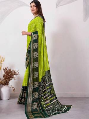 Lime pure georgette woven design saree with blouse 2