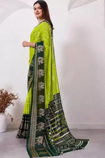 Lime pure georgette woven design saree with blouse
