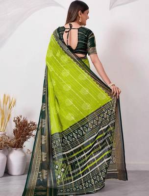 Lime pure georgette woven design saree with blouse 3