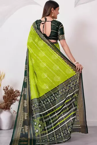 Lime pure georgette woven design saree with blouse
