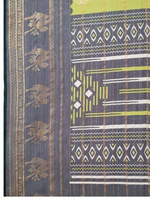 Lime pure georgette woven design saree with blouse 4