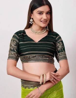 Lime pure georgette woven design saree with blouse 5