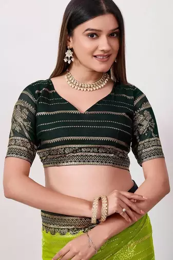 Lime pure georgette woven design saree with blouse