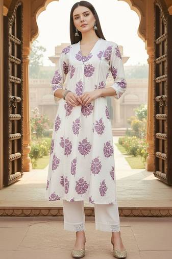 Women Floral Printed Regular Pure Cotton Kurta with Trousers