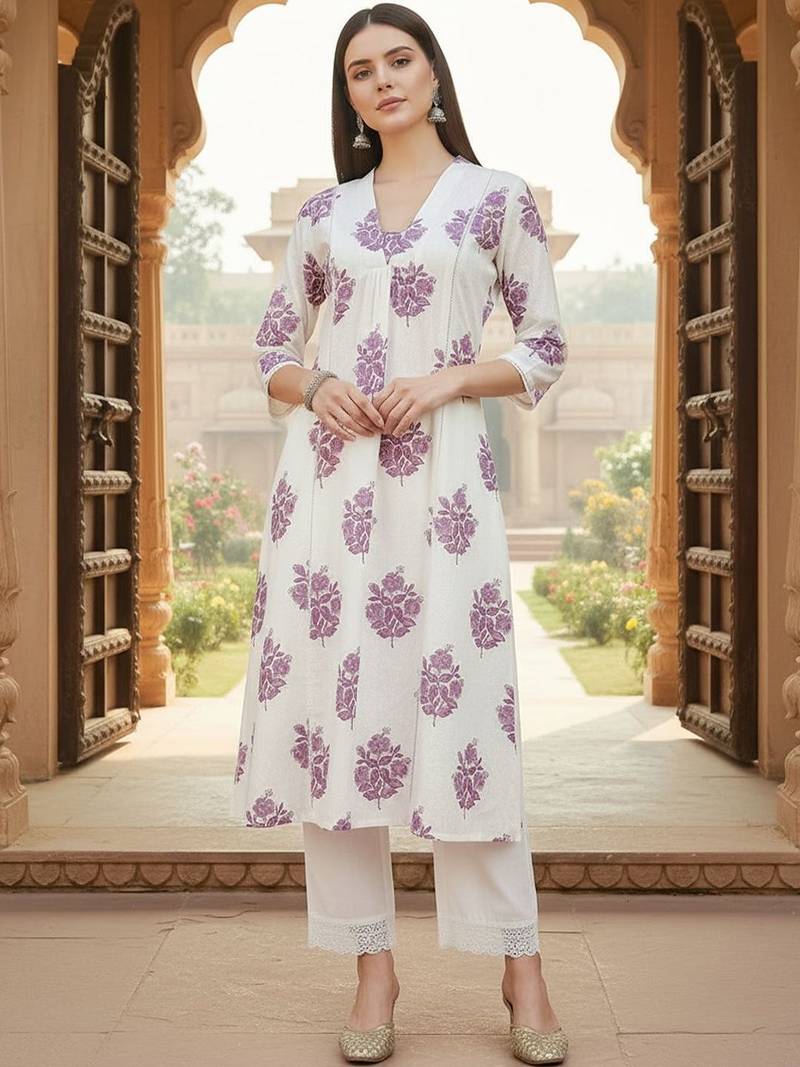 Women Floral Printed Regular Pure Cotton Kurta with Trousers