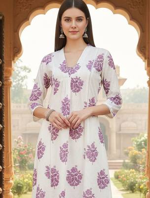 Women Floral Printed Regular Pure Cotton Kurta with Trousers 2