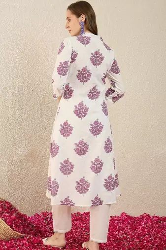 Women Floral Printed Regular Pure Cotton Kurta with Trousers