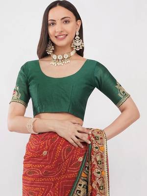 Red georgette embellished saree with blouse 5