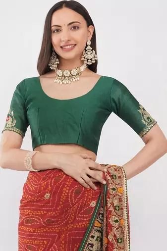 Red georgette embellished saree with blouse