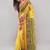 Yellow linen printed saree with blouse