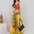 Yellow linen printed saree with blouse