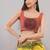 Yellow linen printed saree with blouse