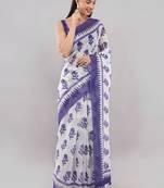 Violet linen printed saree with blouse