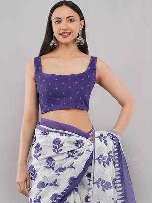 Violet linen printed saree with blouse 5