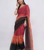 Multicolor linen printed saree with blouse