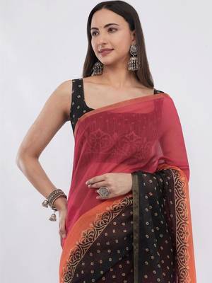 Multicolor linen printed saree with blouse 2