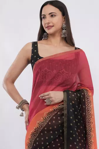 Multicolor linen printed saree with blouse