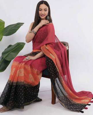 Multicolor linen printed saree with blouse 4
