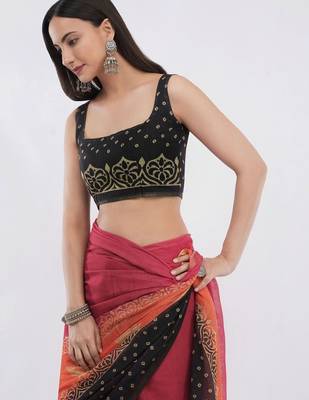 Multicolor linen printed saree with blouse 5