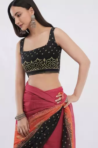 Multicolor linen printed saree with blouse