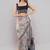 Off white linen printed saree with blouse